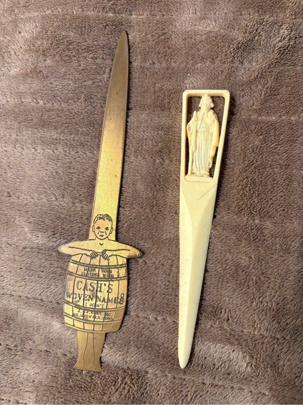Vintage Brass Letter Opener and monk Page Holder - Cream & Gold rare